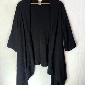 Chicos Black Short Sleeve Drape Front Cardigan